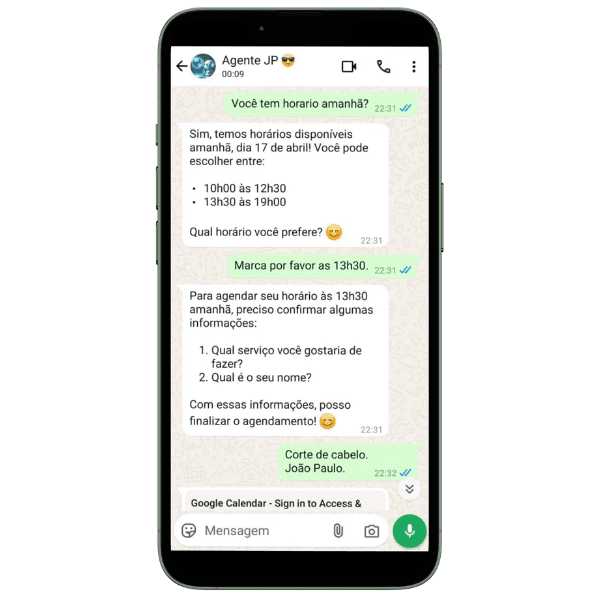 Tela do GiroZap mostrando agenda online com horários disponíveis para agendamento